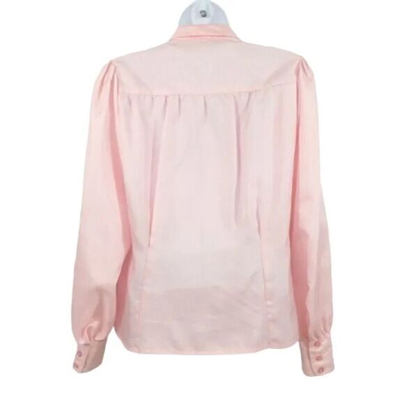 Vintage 70's Double Breasted Button Down Puff Sleeve Pale Pink Blouse Size Large - Picture 3 of 8